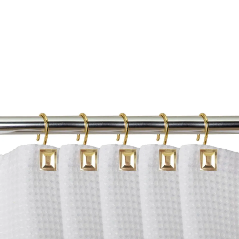 12 Pack Decorative Metal Shower Hooks Heavy Duty Rod Curtain Rings Bathroom Gold
