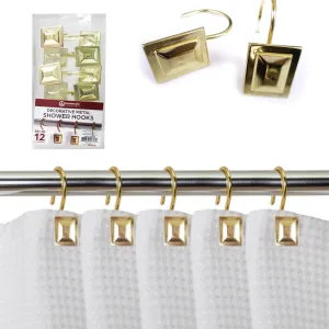 12 Pack Decorative Metal Shower Hooks Heavy Duty Rod Curtain Rings Bathroom Gold
