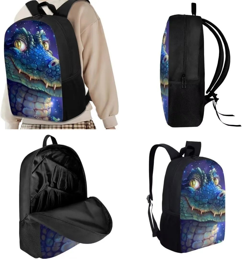 17 Inch Crocodile Print Backpack With Lunch Box Pencil Case For Kids Boys 3 Piece School Bookbag Sets For Elementary Middle