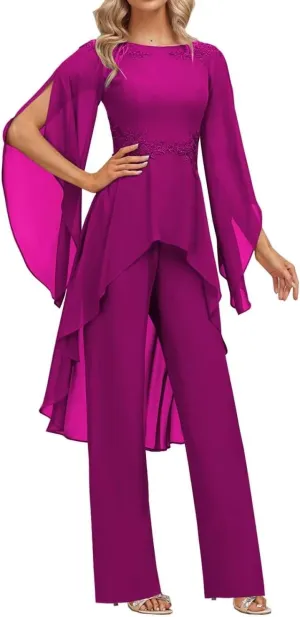 2 Pieces Pants Suits Chiffon Mother of The Bride Dress Elegant Pant Sets Wedding Formal Outfit