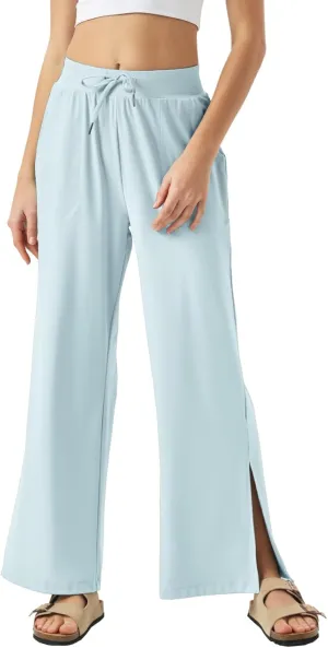 26"/28"/30" Inseam Womens Wide Leg Sweatpants Petite High Waist Summer Pants UPF50 Lightweight Beach with Pocket Split Leg