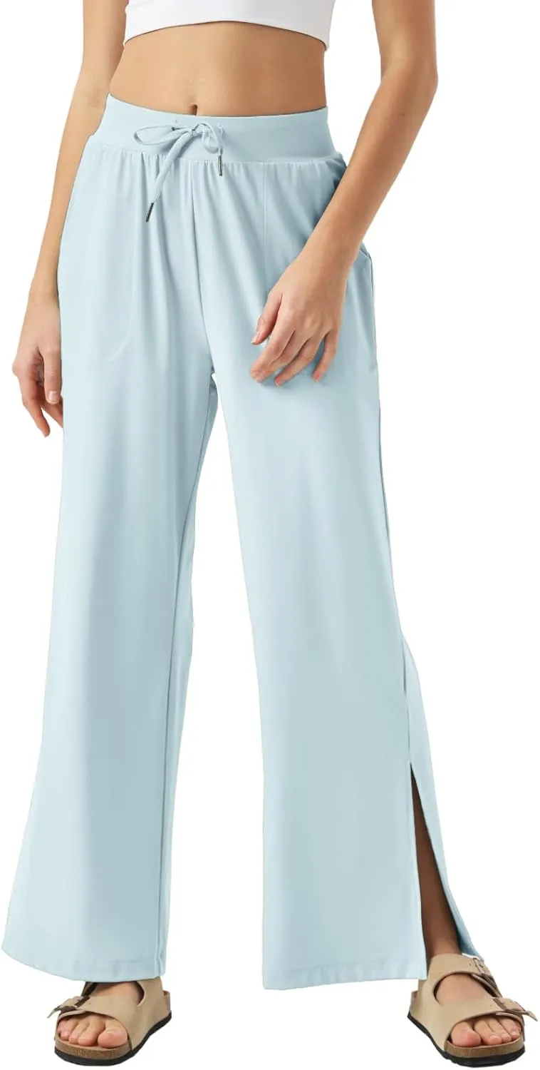26"/28"/30" Inseam Womens Wide Leg Sweatpants Petite High Waist Summer Pants UPF50 Lightweight Beach with Pocket Split Leg