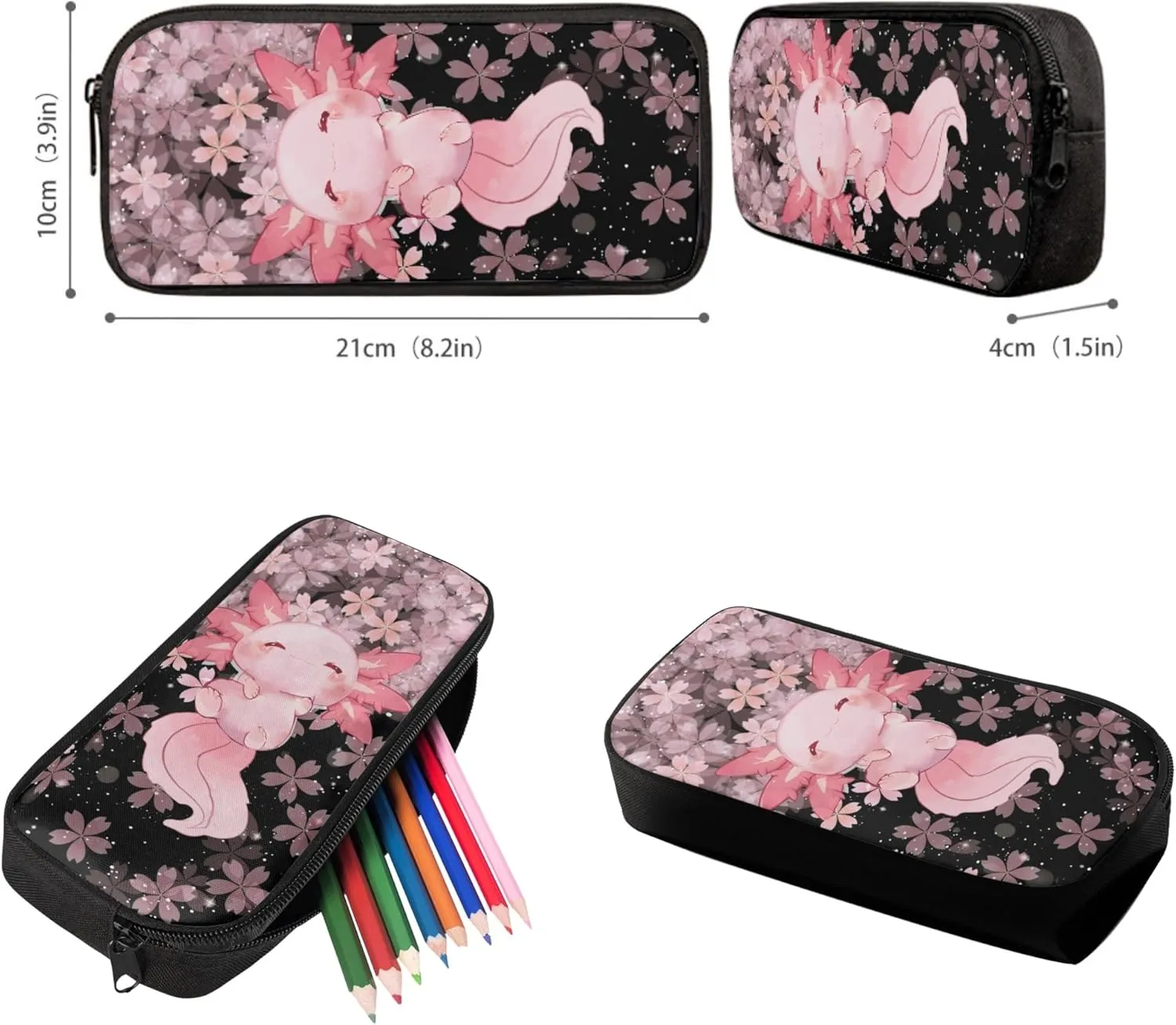 3 IN 1 Cute Axolotl Backpack Cherry Blossom School Bag Set for Kids Girls Children Schoolbag Primary Preschool Secondary School Backpack Kindergarten Bookbag