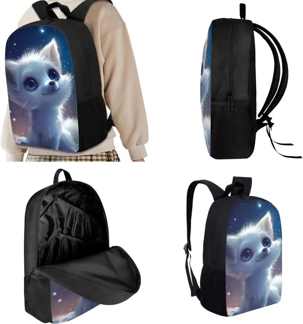 3 In 1 Kawaii Backpack Sets For Boys Girls 17 Inch Cartoon Arctic Fox Print Elementary School Bag With Lunch Bag Pen Bag