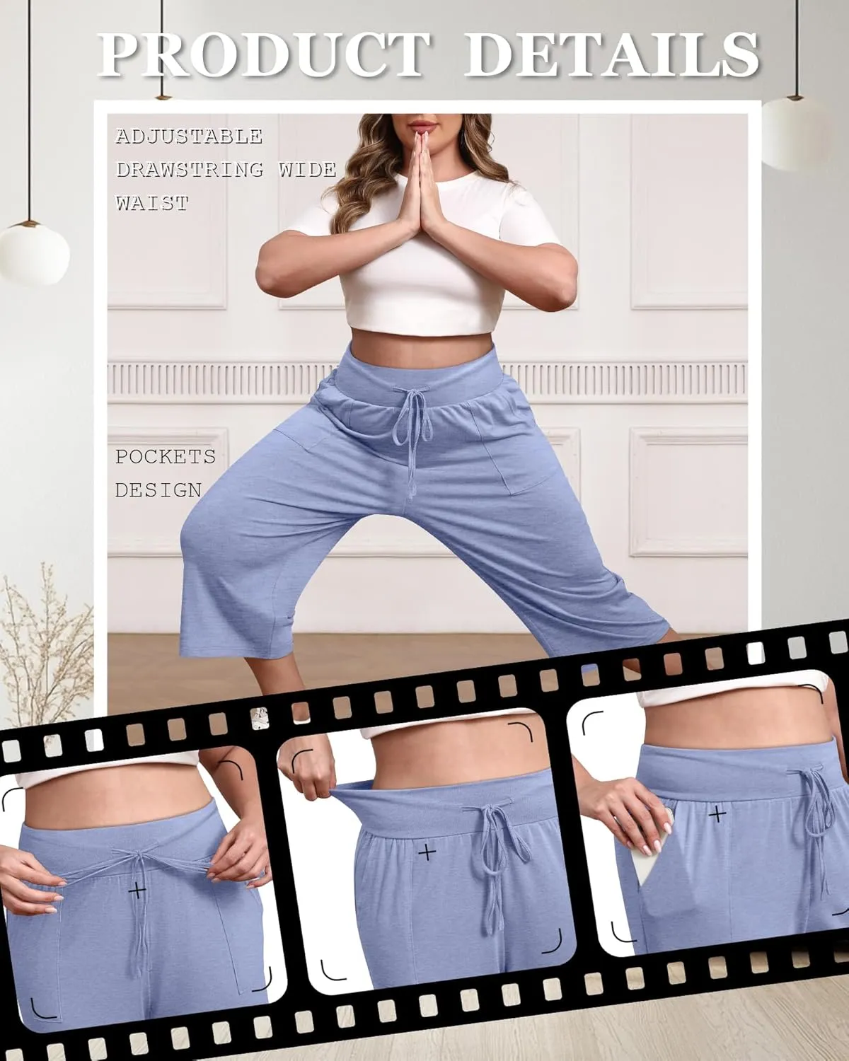 3 Pack Women's Plus Size Capri Pants, Cotton Drawstring Capris Sweatpants Casual Summer Cropped Pants with Pockets