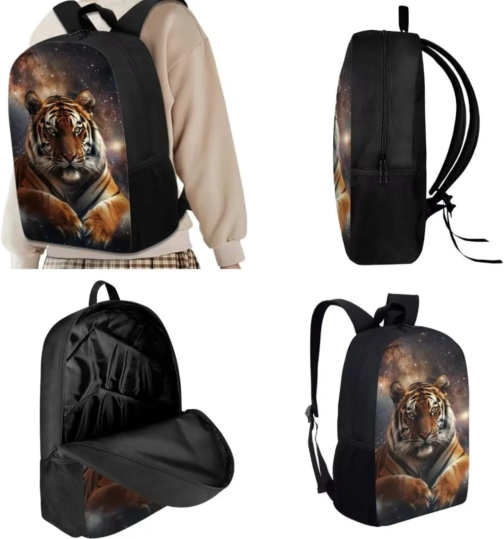 3 Piece Tiger Backpack Sets For Kids Boys Cool Elementary Middle 17 Inch School Bag With Insulated Lunch Bag Zipper Pen Bag