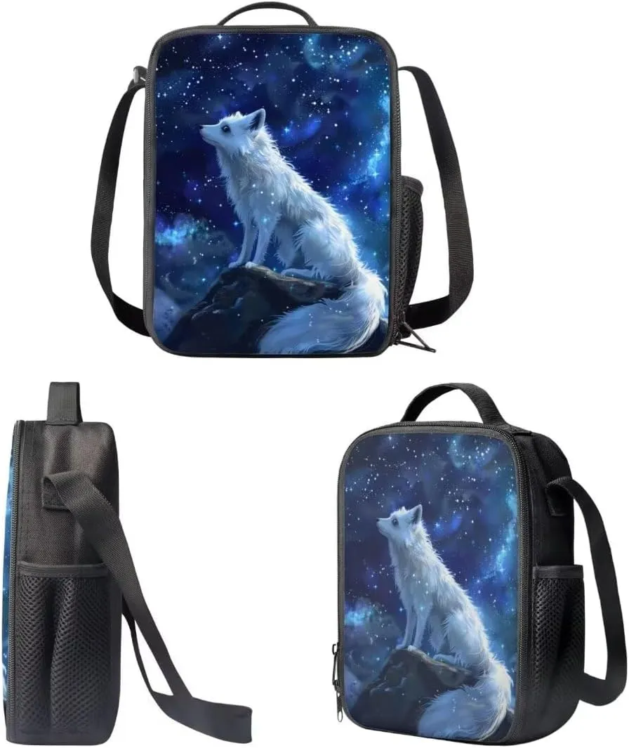 3pcs Arctic Fox Backpack With Lunch Box Pencil Case Cool 17 Inch Large Durable Book Bag For Boys Girls Elementary School Bag