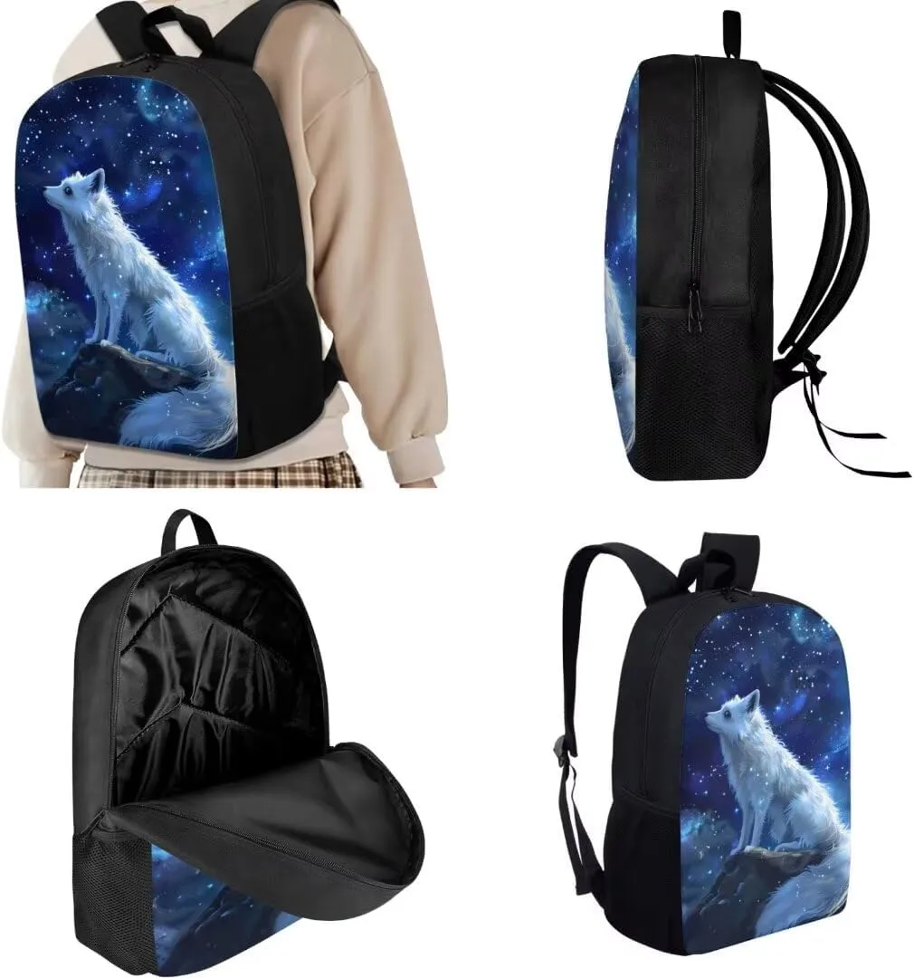 3pcs Arctic Fox Backpack With Lunch Box Pencil Case Cool 17 Inch Large Durable Book Bag For Boys Girls Elementary School Bag