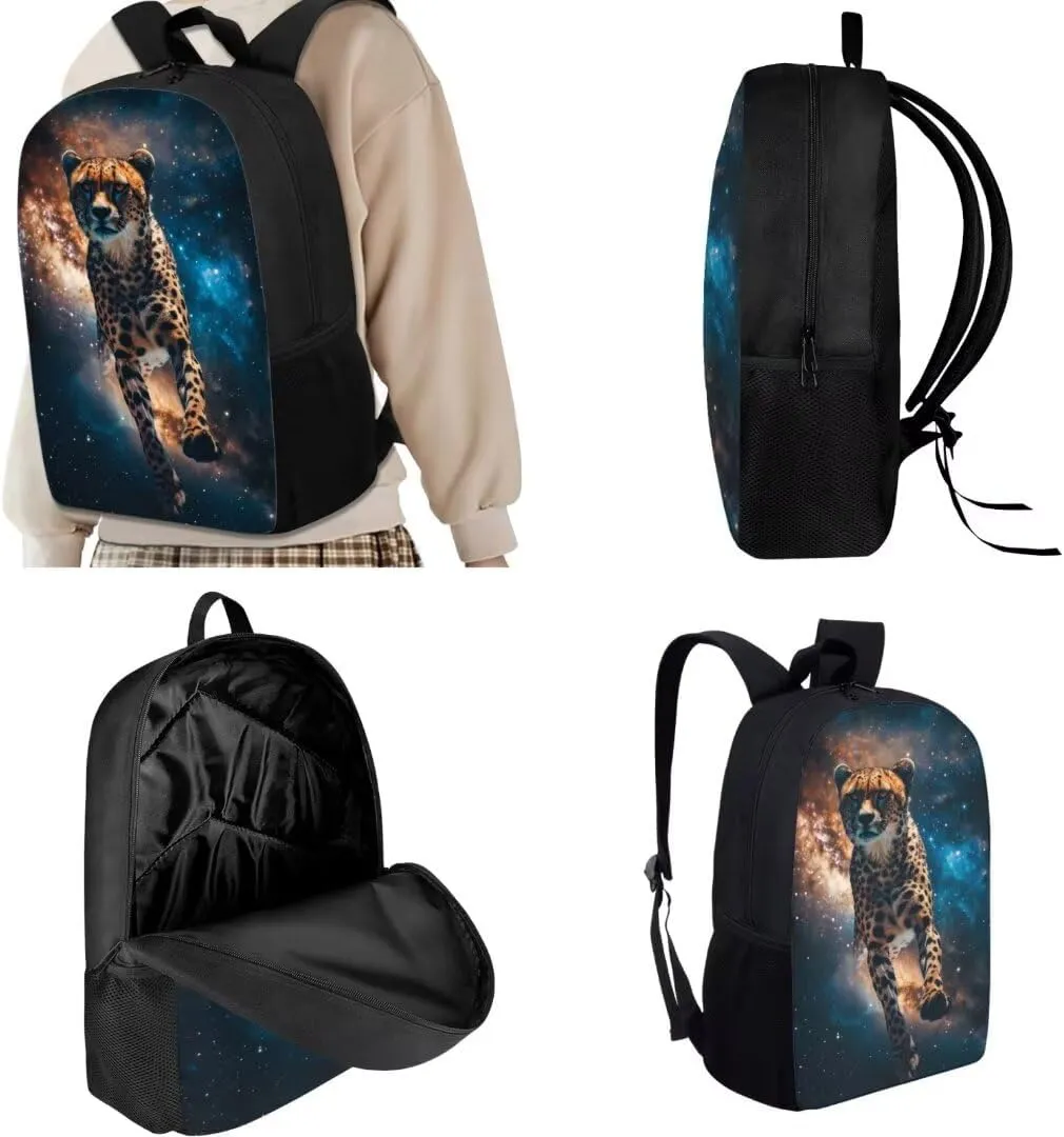 3pcs Cheetah Backpack Sets For Kids Boys Elementary 17 Inch Double Zipper School Bag With Lunch Box Pencil Bag