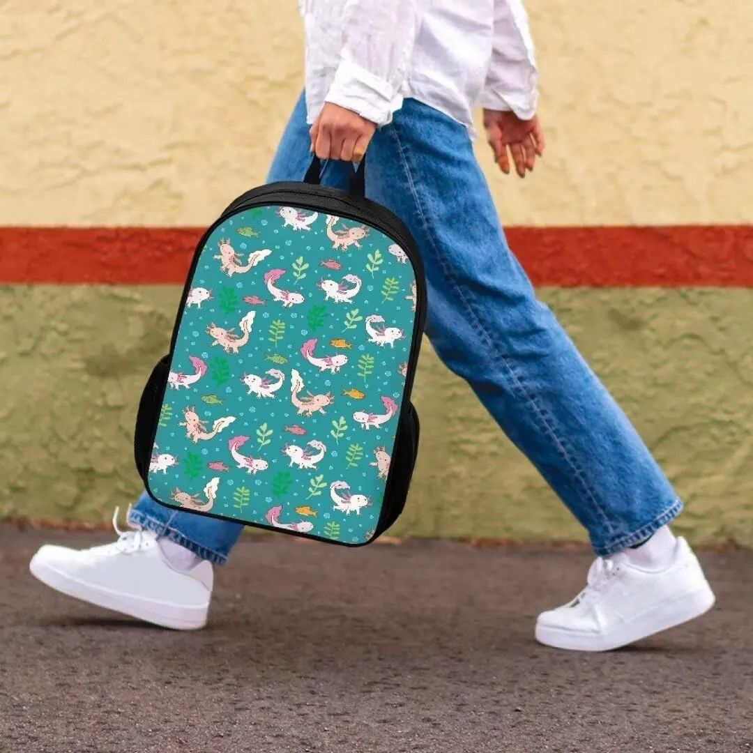 3pcs Set Kawaii Backpack With Insulated Lunch Bag Pen Bag Axolotls Fishes Print Big Capacity School Bag Cute Aesthetic Casual Daypack