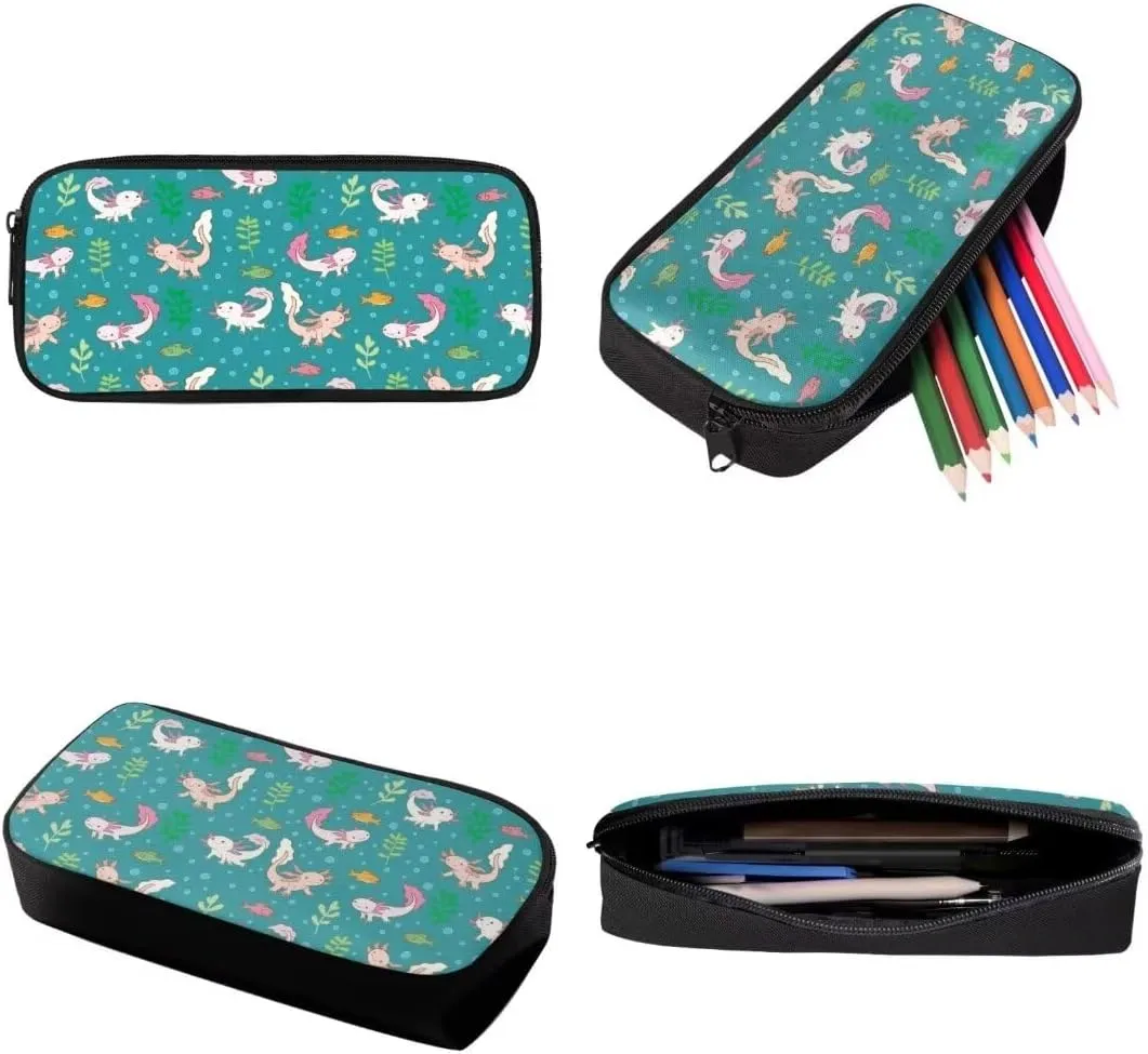 3pcs Set Kawaii Backpack With Insulated Lunch Bag Pen Bag Axolotls Fishes Print Big Capacity School Bag Cute Aesthetic Casual Daypack