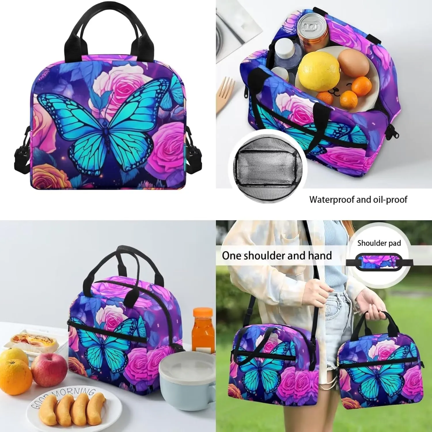 4 in 1 Butterfly Backpack for Girls with Lunch Box Pencil Purse Teen Girls School Bag Kids School Backpacks Primary Schoolbag Water Bottle Sleeve Elementary Preschool Kindergarten Bookbag