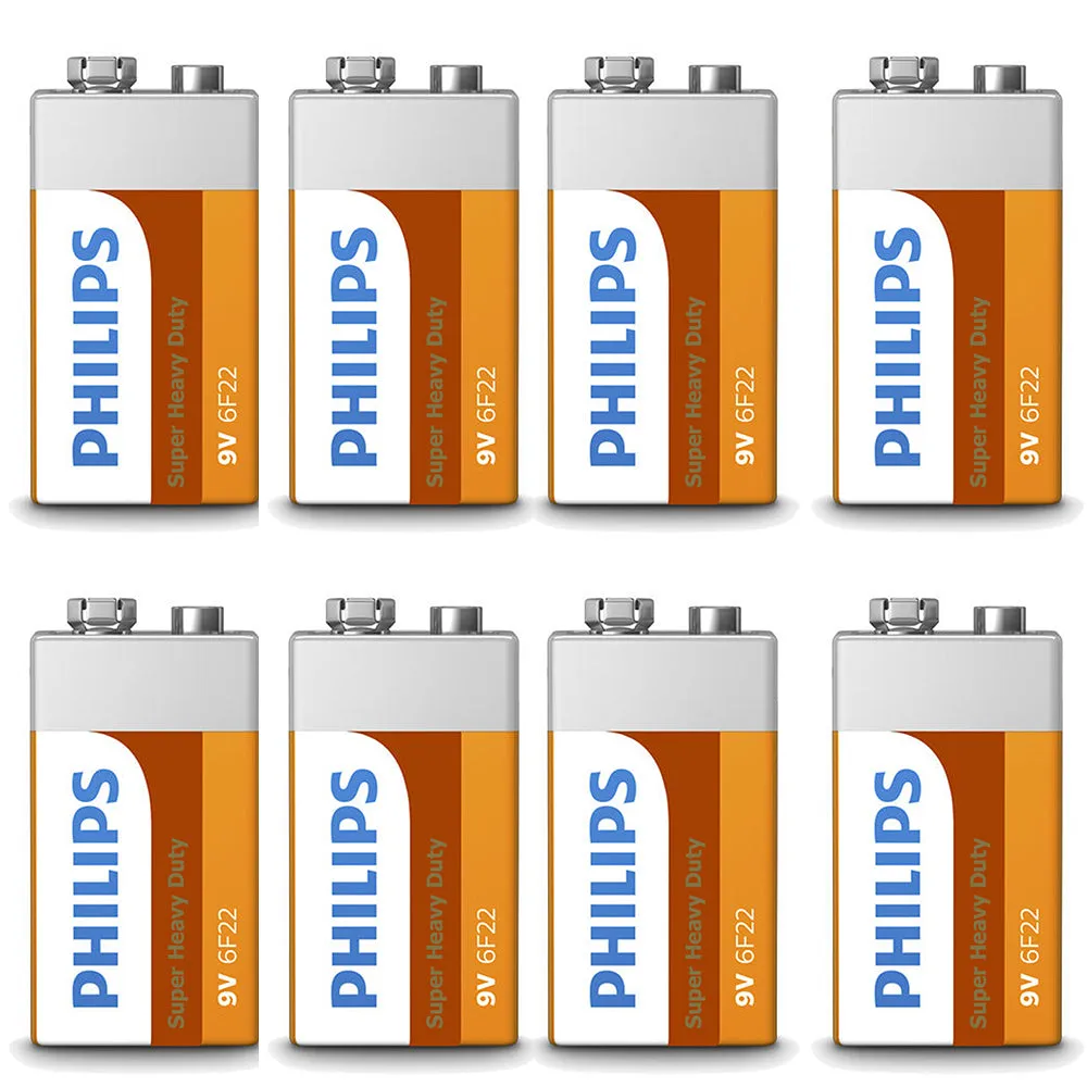 8 x 9 Volt 9V Philips Super Heavy Duty Batteries Battery 6F22 Toy Alarm Exp 2022