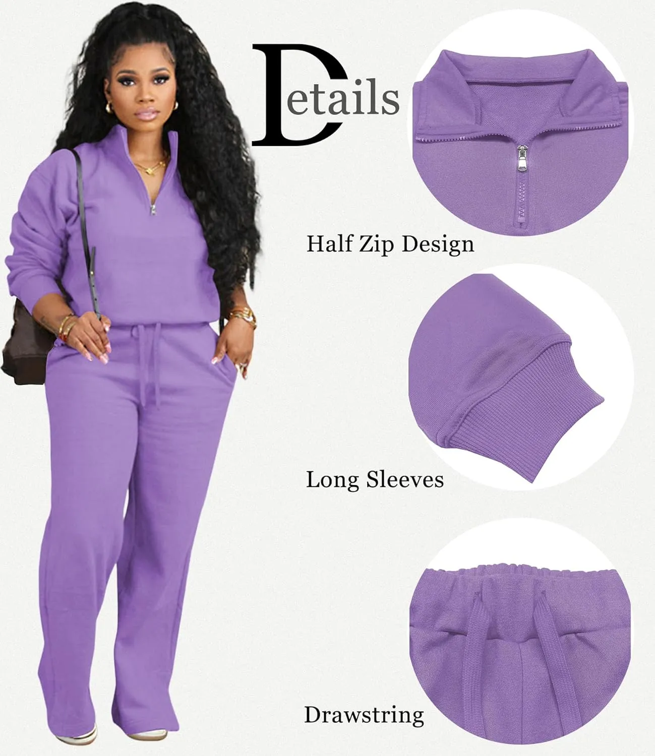 Adogirl Women 2 Piece Outfits Sweatsuit Set Fall Long Sleeve Half Zip Sweatshirt Wide Leg Sweatpants Tracksuit Lounge Sets