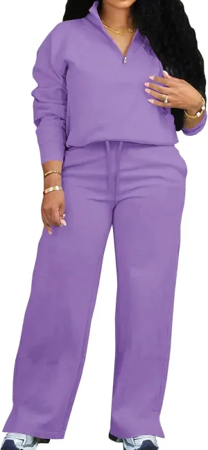 Adogirl Women 2 Piece Outfits Sweatsuit Set Fall Long Sleeve Half Zip Sweatshirt Wide Leg Sweatpants Tracksuit Lounge Sets