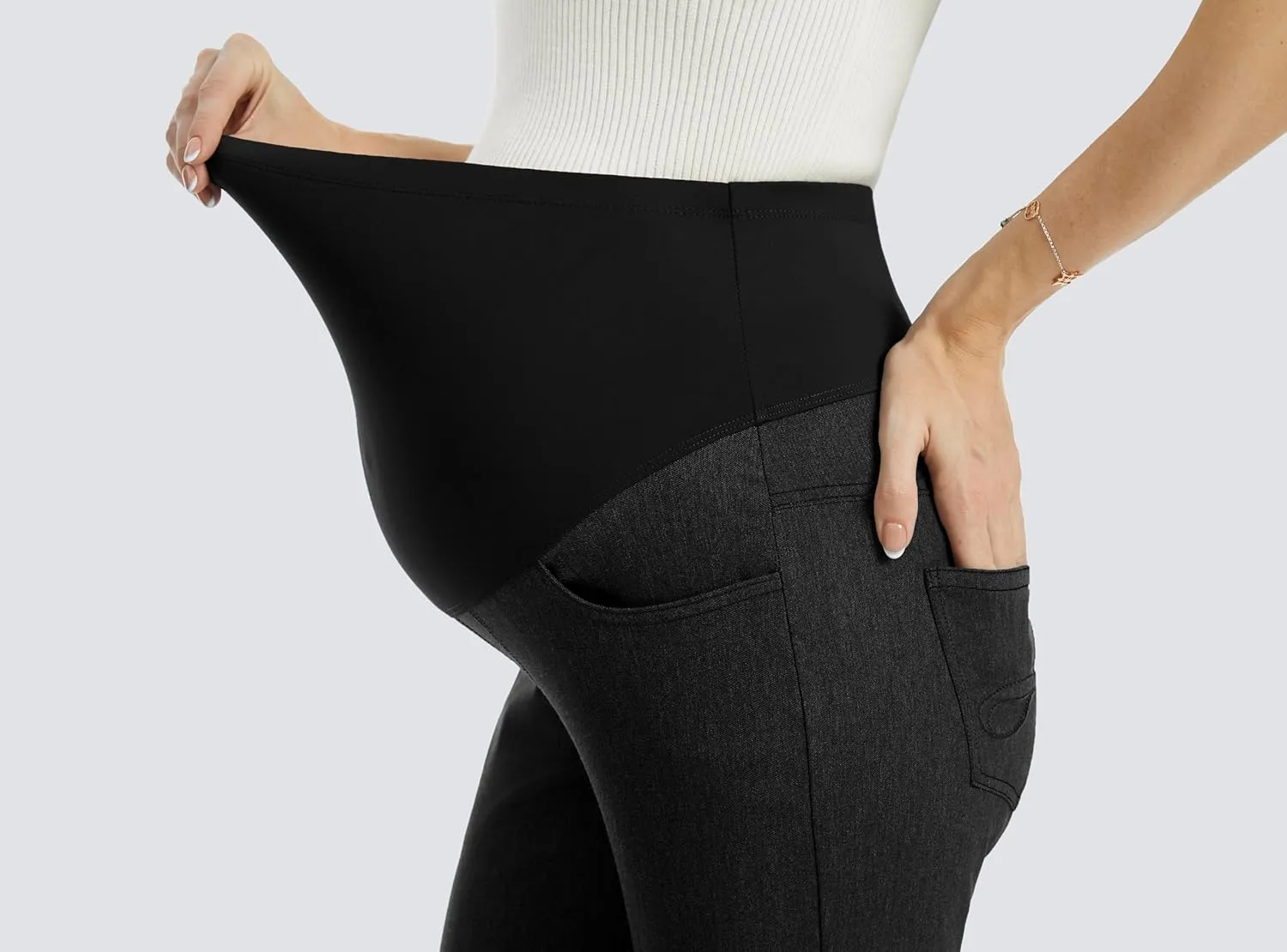 AFITNE Women's Maternity Jeans Over The Belly Stretchy Pull On High Waist Skinny Pregnancy Denim Pants with Pockets 28/30