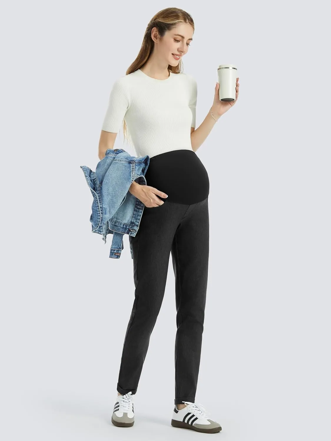 AFITNE Women's Maternity Jeans Over The Belly Stretchy Pull On High Waist Skinny Pregnancy Denim Pants with Pockets 28/30