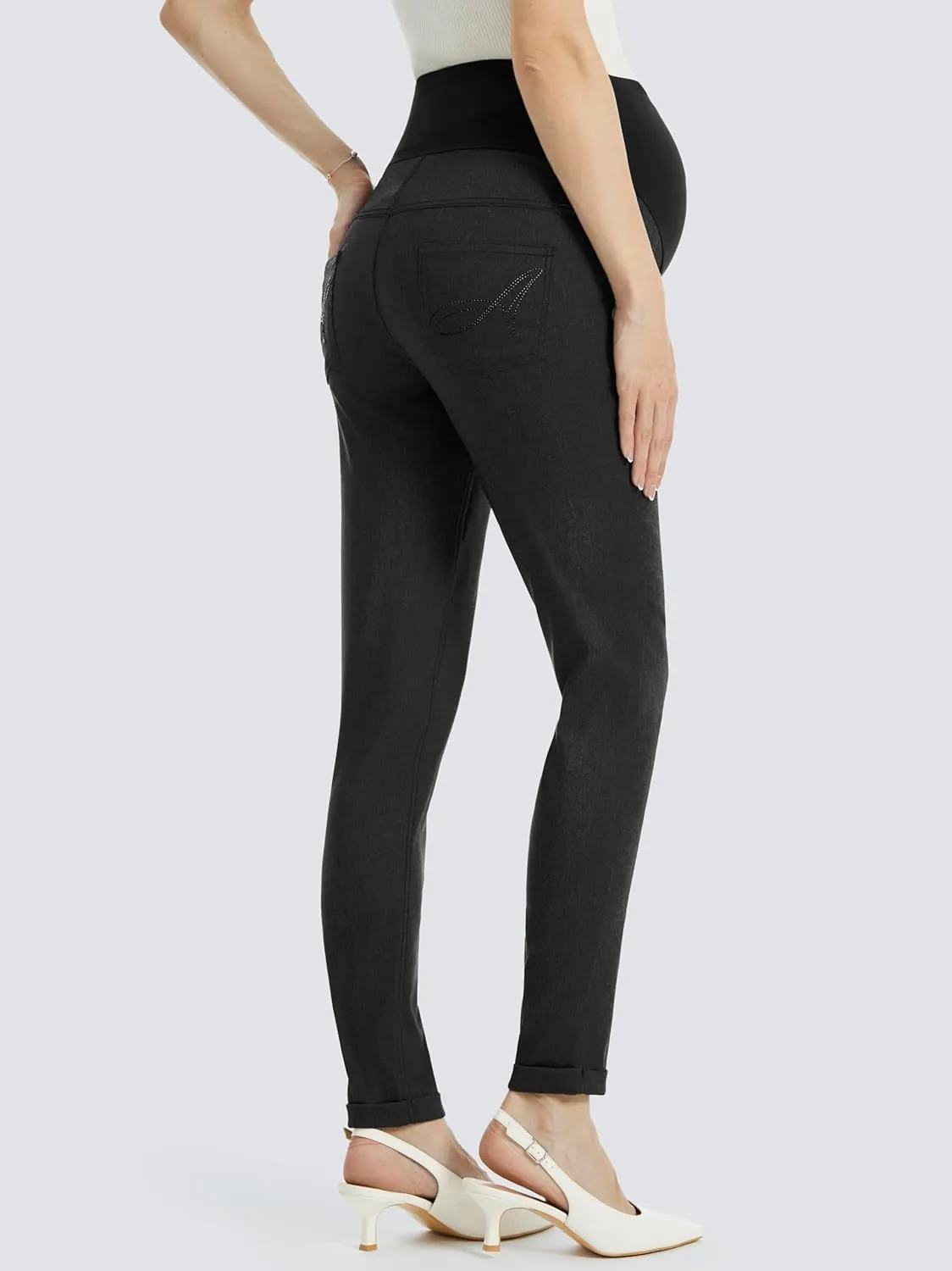 AFITNE Women's Maternity Jeans Over The Belly Stretchy Pull On High Waist Skinny Pregnancy Denim Pants with Pockets 28/30