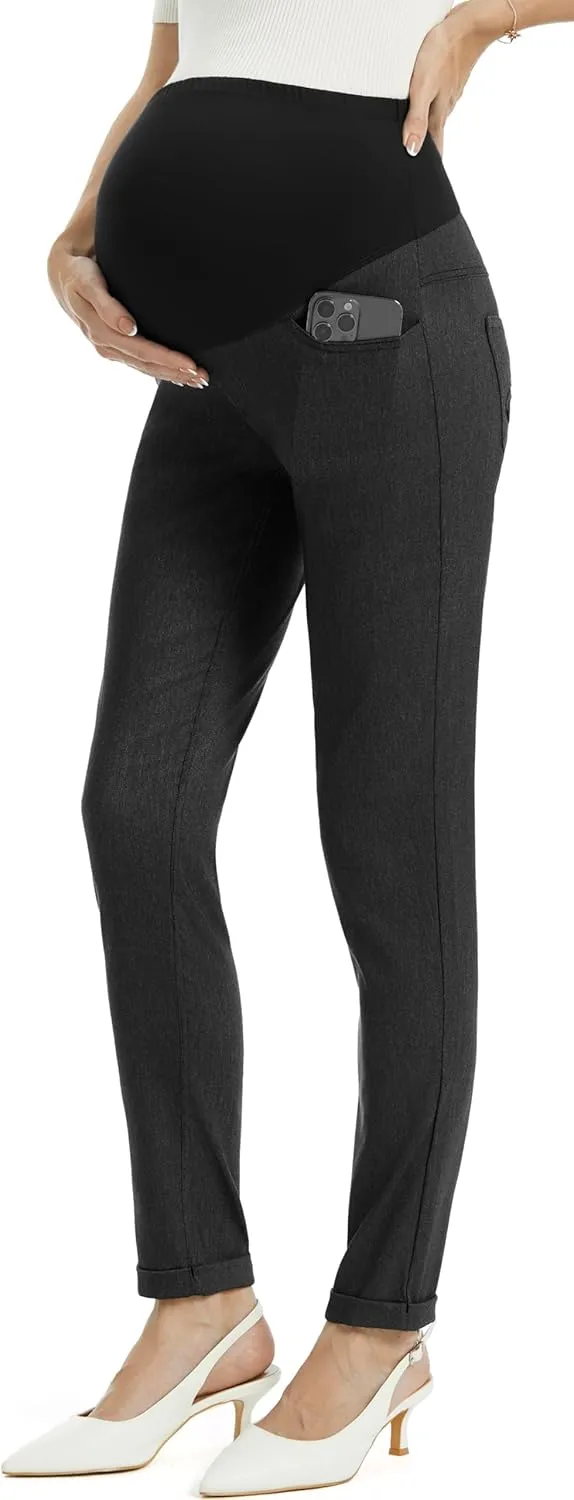 AFITNE Women's Maternity Jeans Over The Belly Stretchy Pull On High Waist Skinny Pregnancy Denim Pants with Pockets 28/30
