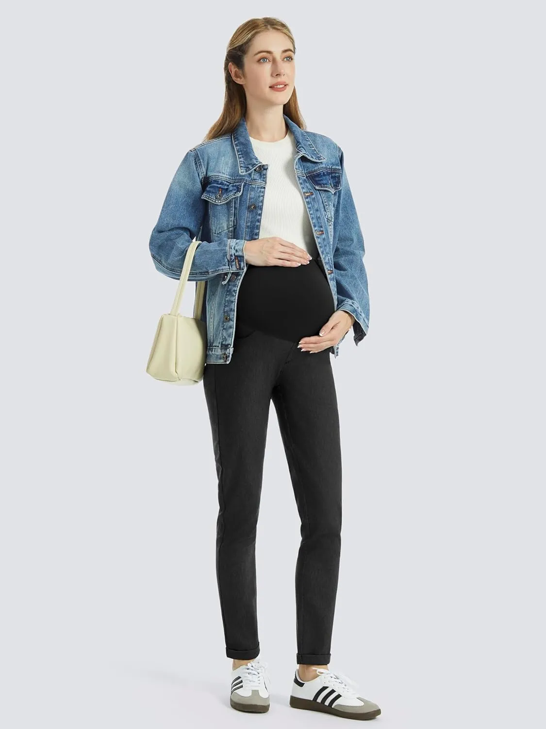 AFITNE Women's Maternity Jeans Over The Belly Stretchy Pull On High Waist Skinny Pregnancy Denim Pants with Pockets 28/30