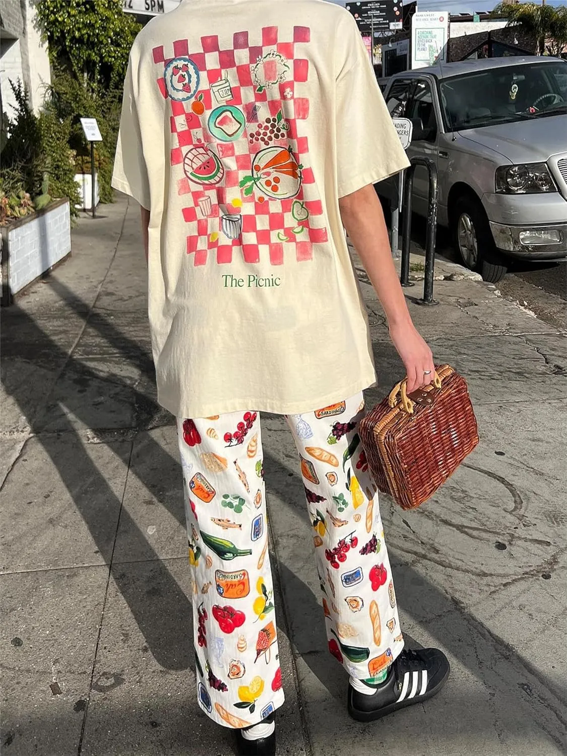 Alyweatry Women BUON Appetito Print Jeans High Waist Straight Leg Summer Fruit Tapas Print Denim Pants