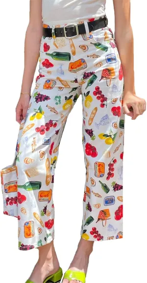 Alyweatry Women BUON Appetito Print Jeans High Waist Straight Leg Summer Fruit Tapas Print Denim Pants