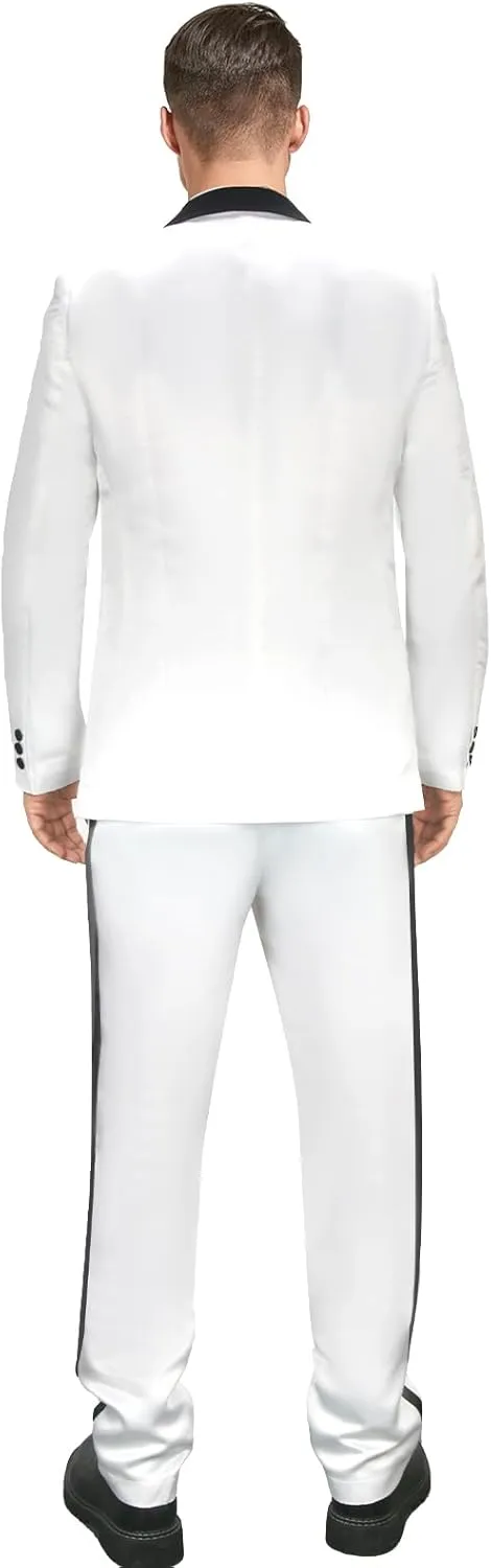 AMNPOLEN Men Adults Gangster Costume White Blazer Suit Tuxedo Shirt Jacket Pants Halloween Movie Cosplay Uniform (Medium)