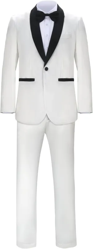 AMNPOLEN Men Adults Gangster Costume White Blazer Suit Tuxedo Shirt Jacket Pants Halloween Movie Cosplay Uniform (Medium)