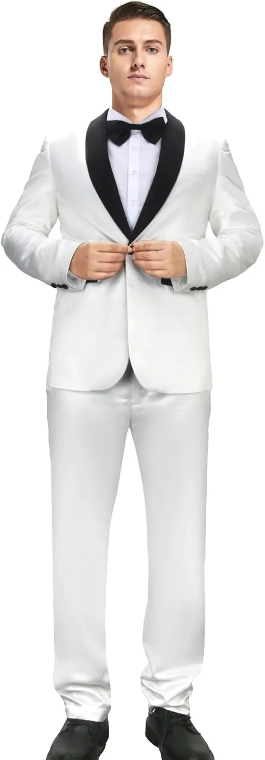 AMNPOLEN Men Adults Gangster Costume White Blazer Suit Tuxedo Shirt Jacket Pants Halloween Movie Cosplay Uniform (Medium)