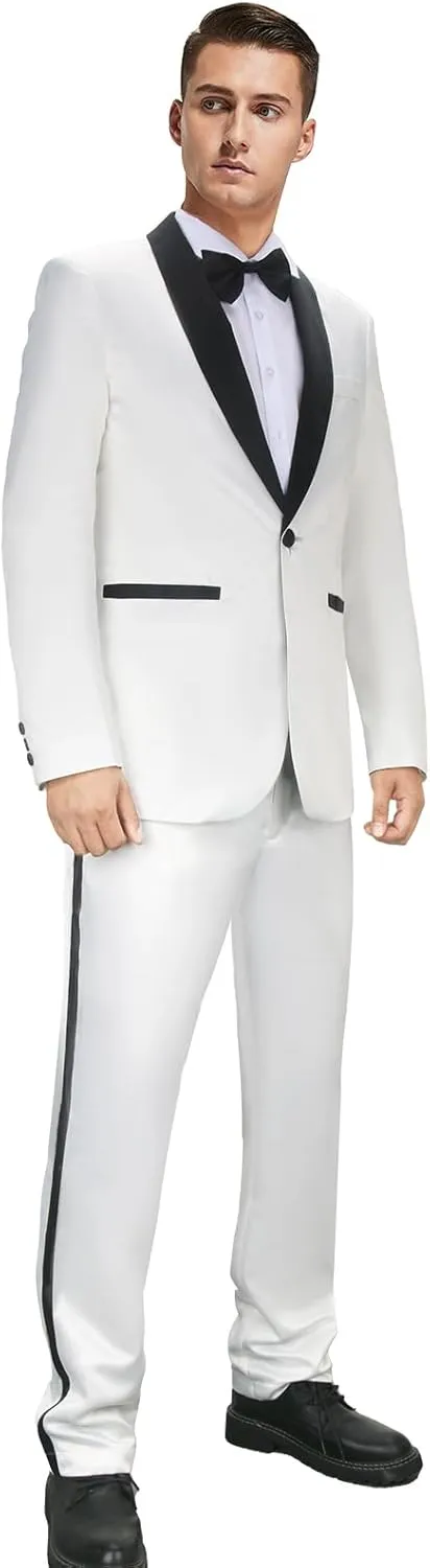 AMNPOLEN Men Adults Gangster Costume White Blazer Suit Tuxedo Shirt Jacket Pants Halloween Movie Cosplay Uniform (Medium)