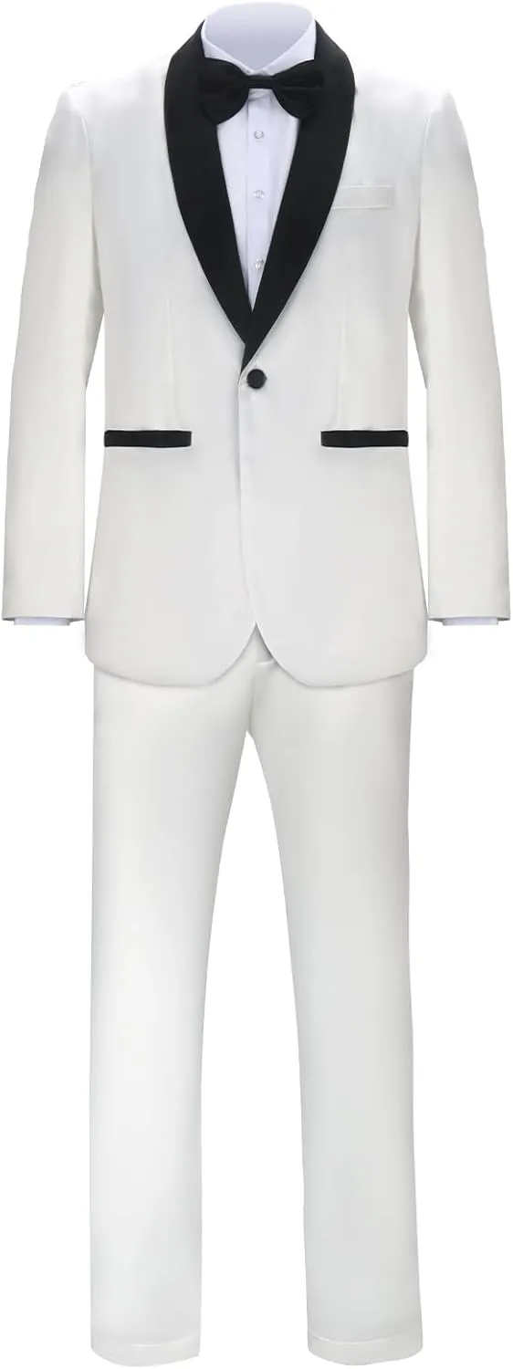 AMNPOLEN Men Adults Gangster Costume White Blazer Suit Tuxedo Shirt Jacket Pants Halloween Movie Cosplay Uniform (Medium)