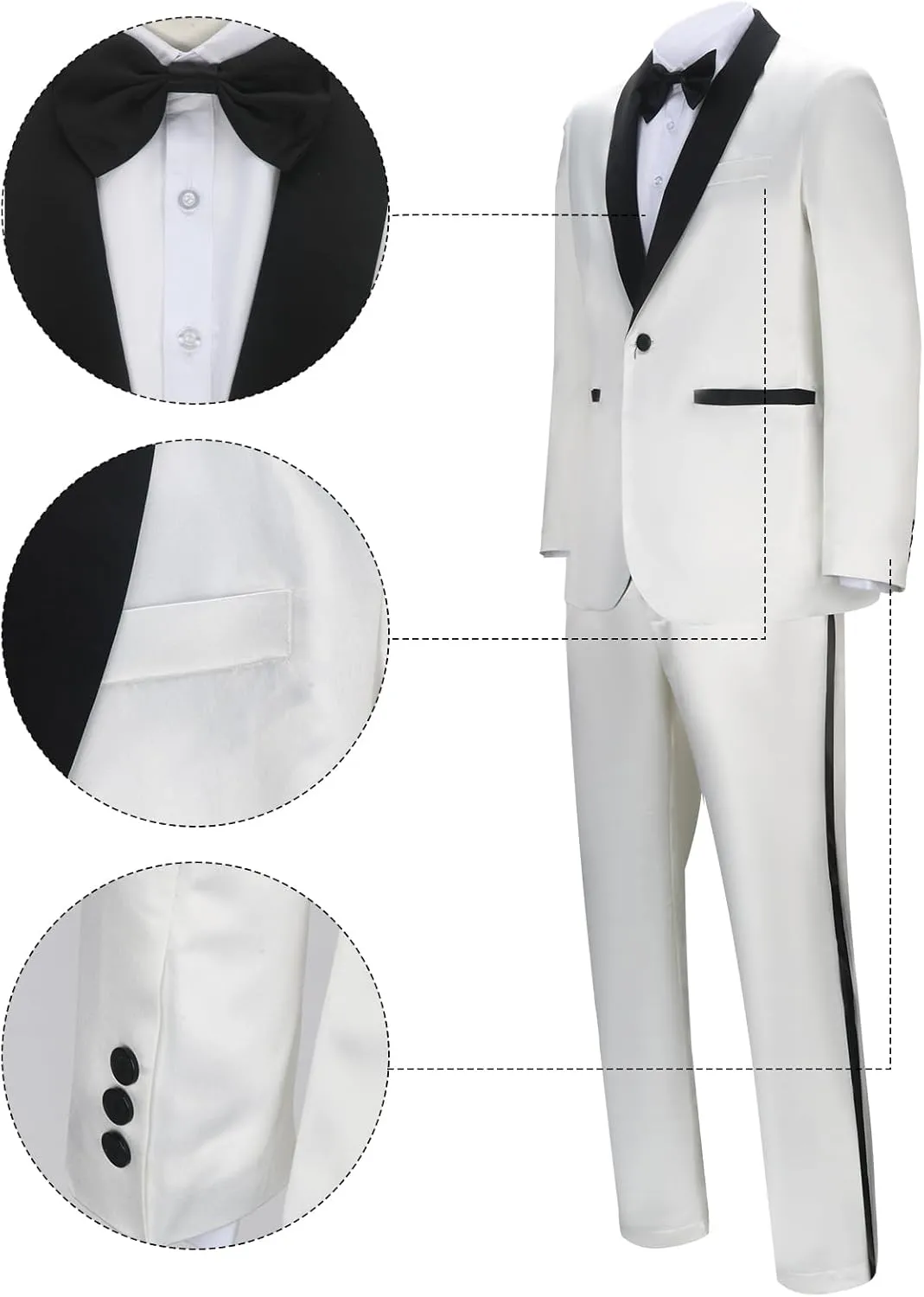 AMNPOLEN Men Adults Gangster Costume White Blazer Suit Tuxedo Shirt Jacket Pants Halloween Movie Cosplay Uniform (Medium)