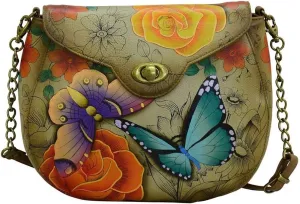 Anna by Anuschka womens Anna Anuschka Genuine Hand Painted Leather Sling Flap Bag Floral Paradise Tan, Floral Paradise Tan, One Size US