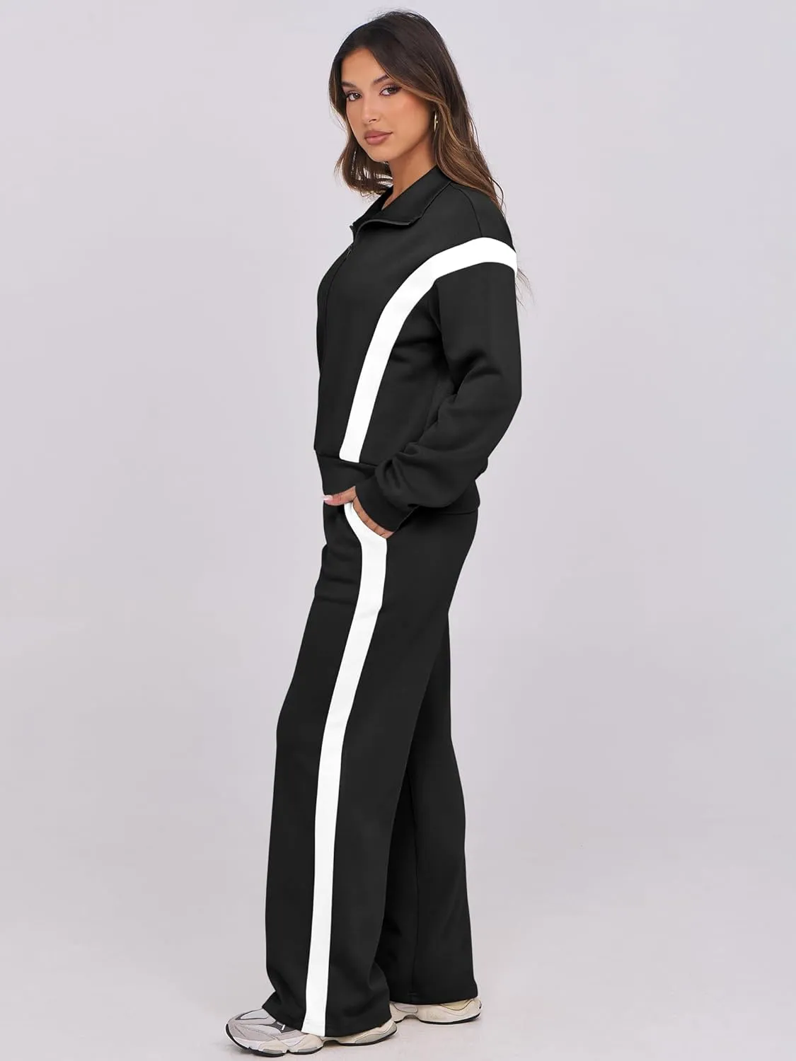 ANRABESS Lounge Sets for Women 2 Piece Outfits Sweatsuit Fall Zip Up Sweatshirts Wide Leg Pants Matching Sweat Set Tracksuit