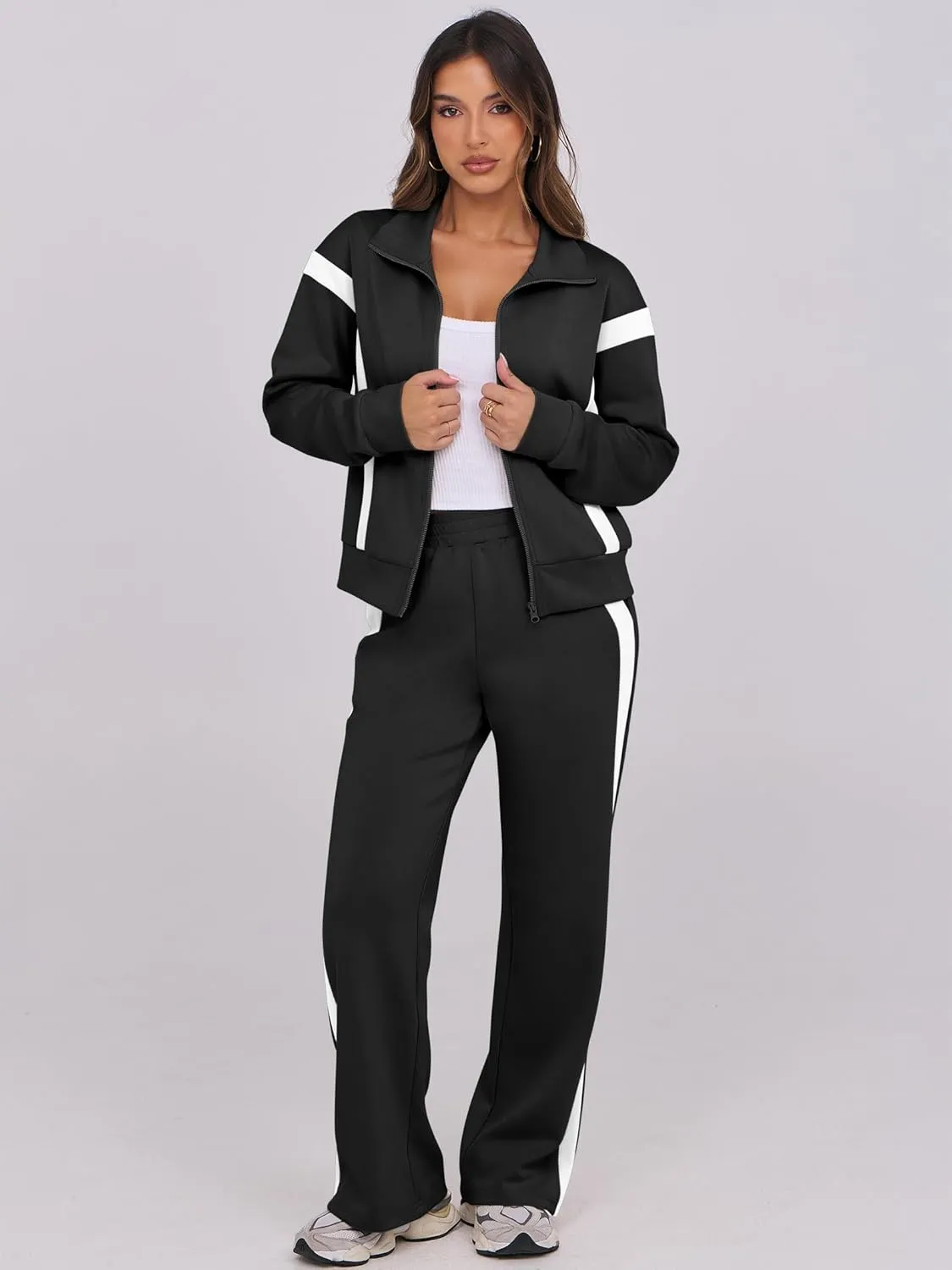 ANRABESS Lounge Sets for Women 2 Piece Outfits Sweatsuit Fall Zip Up Sweatshirts Wide Leg Pants Matching Sweat Set Tracksuit