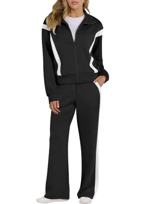ANRABESS Lounge Sets for Women 2 Piece Outfits Sweatsuit Fall Zip Up Sweatshirts Wide Leg Pants Matching Sweat Set Tracksuit
