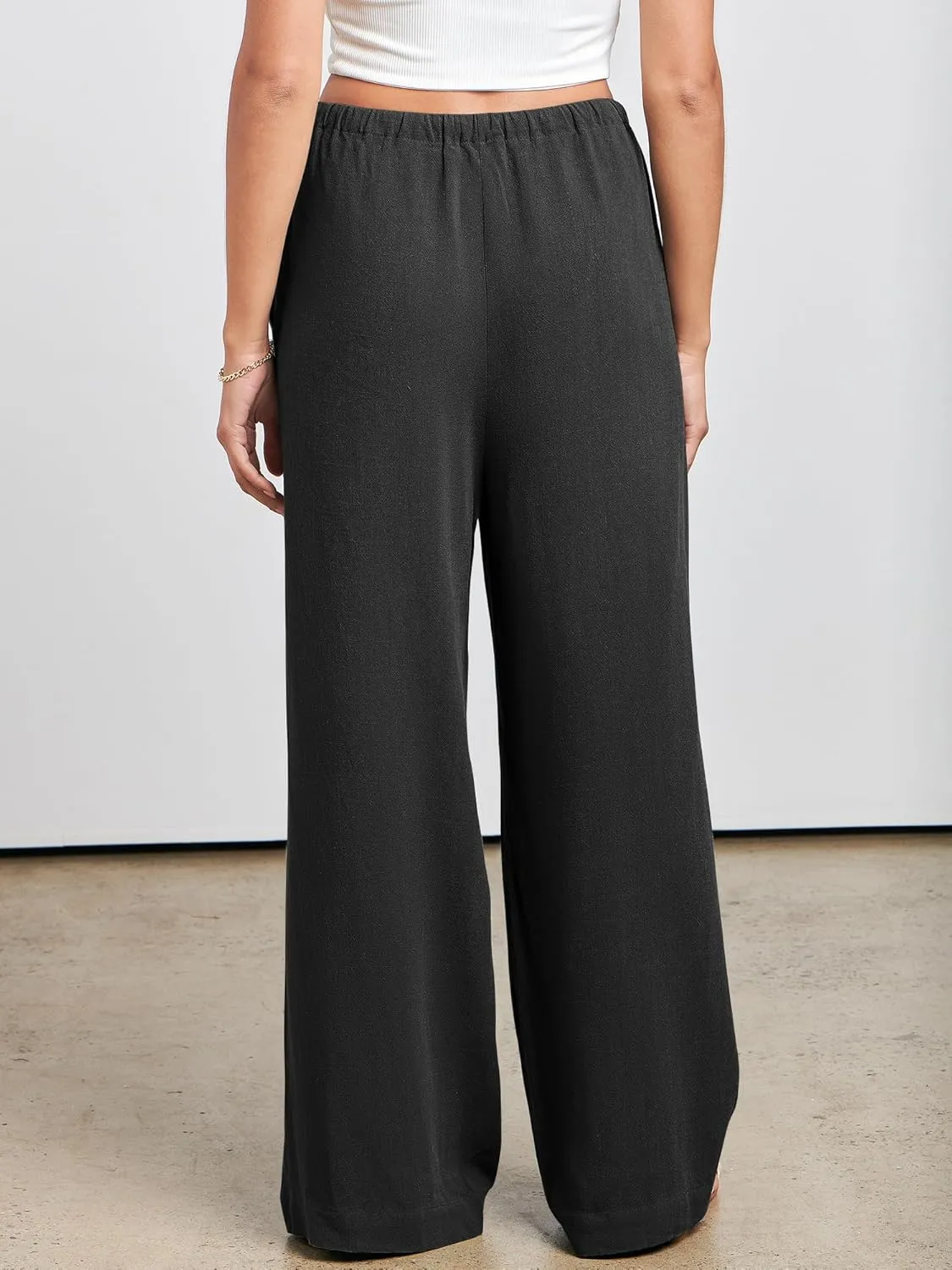 ANRABESS Womens Linen Palazzo Pants Summer Flowy Wide Leg Drawstring Casual Trousers with Pockets Beach Vacation Outfits