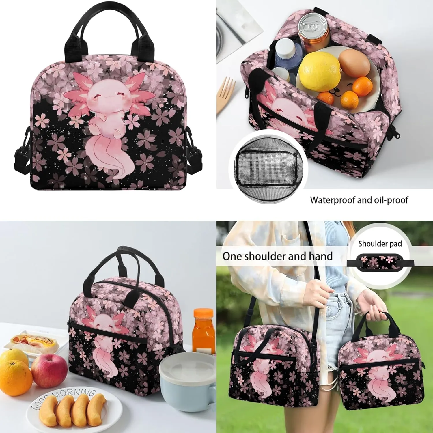 Axolotl Backpack for Kids Girls School Bag Age 7 8-10 10-12 12-14 13-15 Cherry Blossom Lunch Bag Preschool Elementary Schoolbag Bookbag with Pencil Case Water Bottle Sleeve