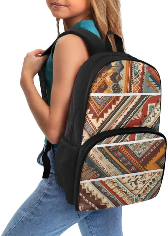 Aztec Stripe Rhombic Print 17 Inch Lunch Backpack Retro Ethnic Tribal Geometry Zigzag Pattern Travel Backpacks for Women 2 in 1 Insulated Cooler Lunch Backpack