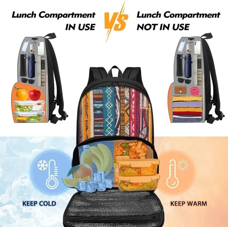 Aztec Stripe Zigzag Print Lunch Backpack for Women Men Tribal Ethnic Rhombic Geometry Pattern Travel Durable Backpack Backpack with Soft Shoulder Straps