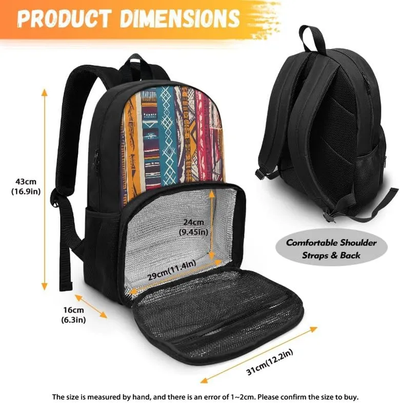 Aztec Stripe Zigzag Print Lunch Backpack for Women Men Tribal Ethnic Rhombic Geometry Pattern Travel Durable Backpack Backpack with Soft Shoulder Straps