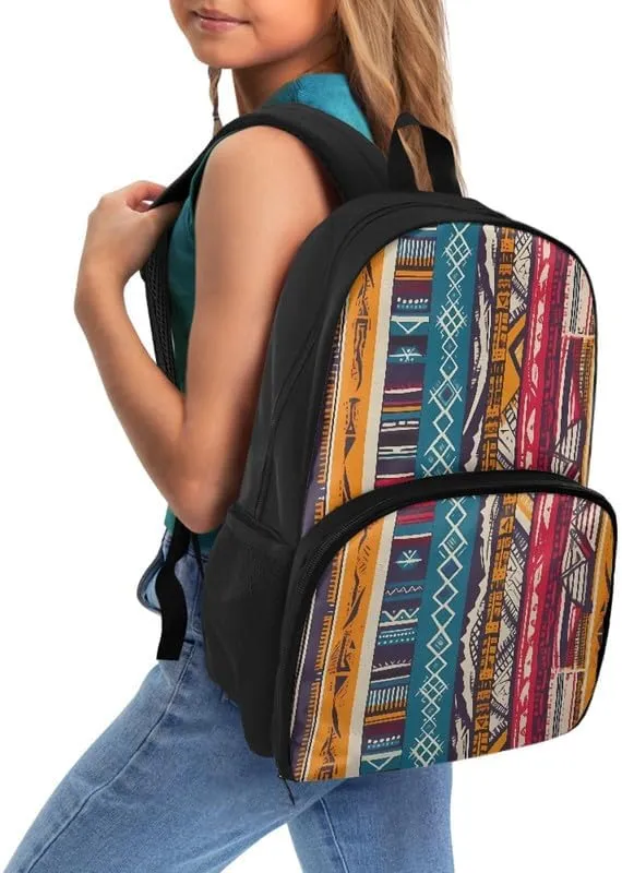Aztec Stripe Zigzag Print Lunch Backpack for Women Men Tribal Ethnic Rhombic Geometry Pattern Travel Durable Backpack Backpack with Soft Shoulder Straps