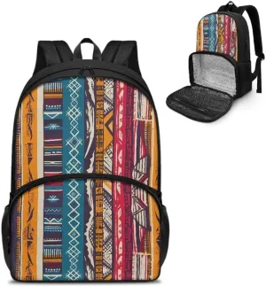 Aztec Stripe Zigzag Print Lunch Backpack for Women Men Tribal Ethnic Rhombic Geometry Pattern Travel Durable Backpack Backpack with Soft Shoulder Straps