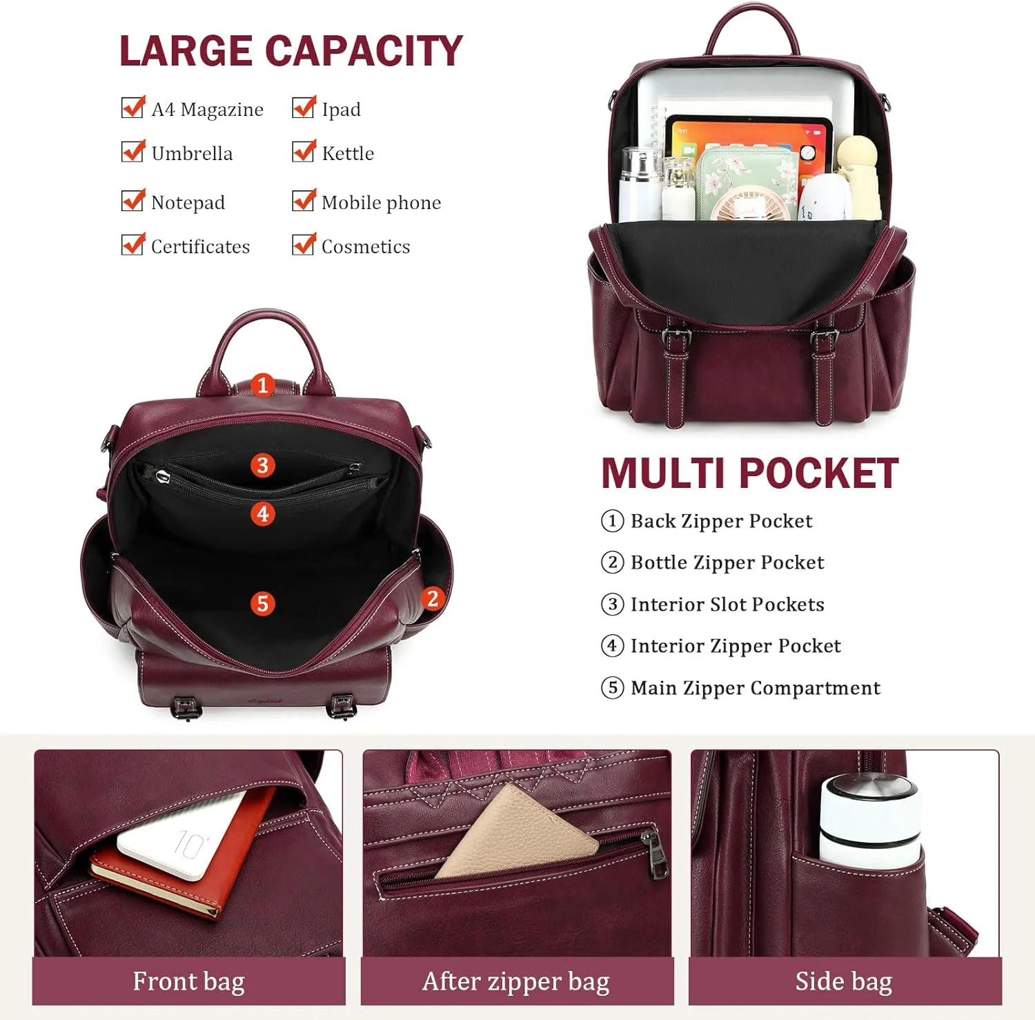 Backpack Purse for Women PU Leather Back Packs Designer Ladies Shoulder Bag Fashion Faux Work Travel Handbags
