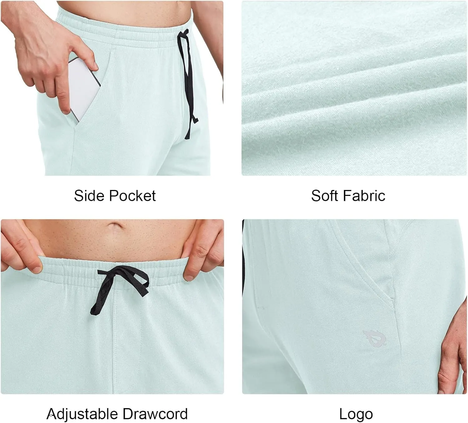 baleaf Men's Sweatpants Casual Lounge Cotton Pajama Yoga Pants Open Bottom Straight Leg Male Sweat Pants with Pockets