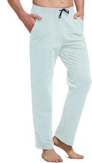 baleaf Men's Sweatpants Casual Lounge Cotton Pajama Yoga Pants Open Bottom Straight Leg Male Sweat Pants with Pockets