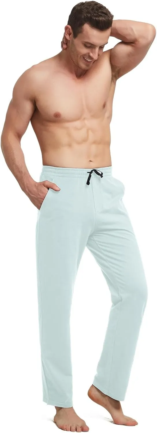 baleaf Men's Sweatpants Casual Lounge Cotton Pajama Yoga Pants Open Bottom Straight Leg Male Sweat Pants with Pockets