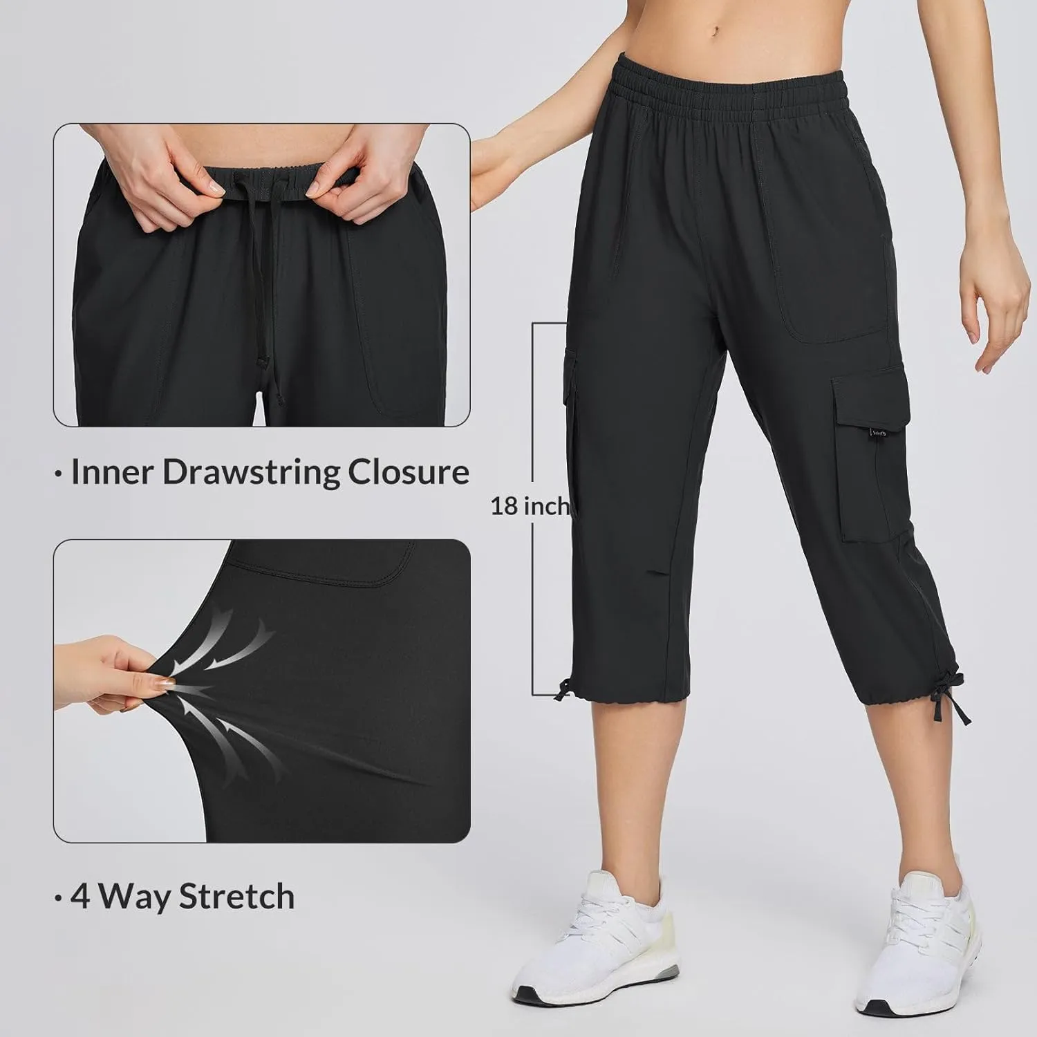 baleaf Women's 15" Cargo Capri Hiking Pants Quick Dry Lightweight Elastic Waist Outdoor Hiking Travel Casual with Pocket
