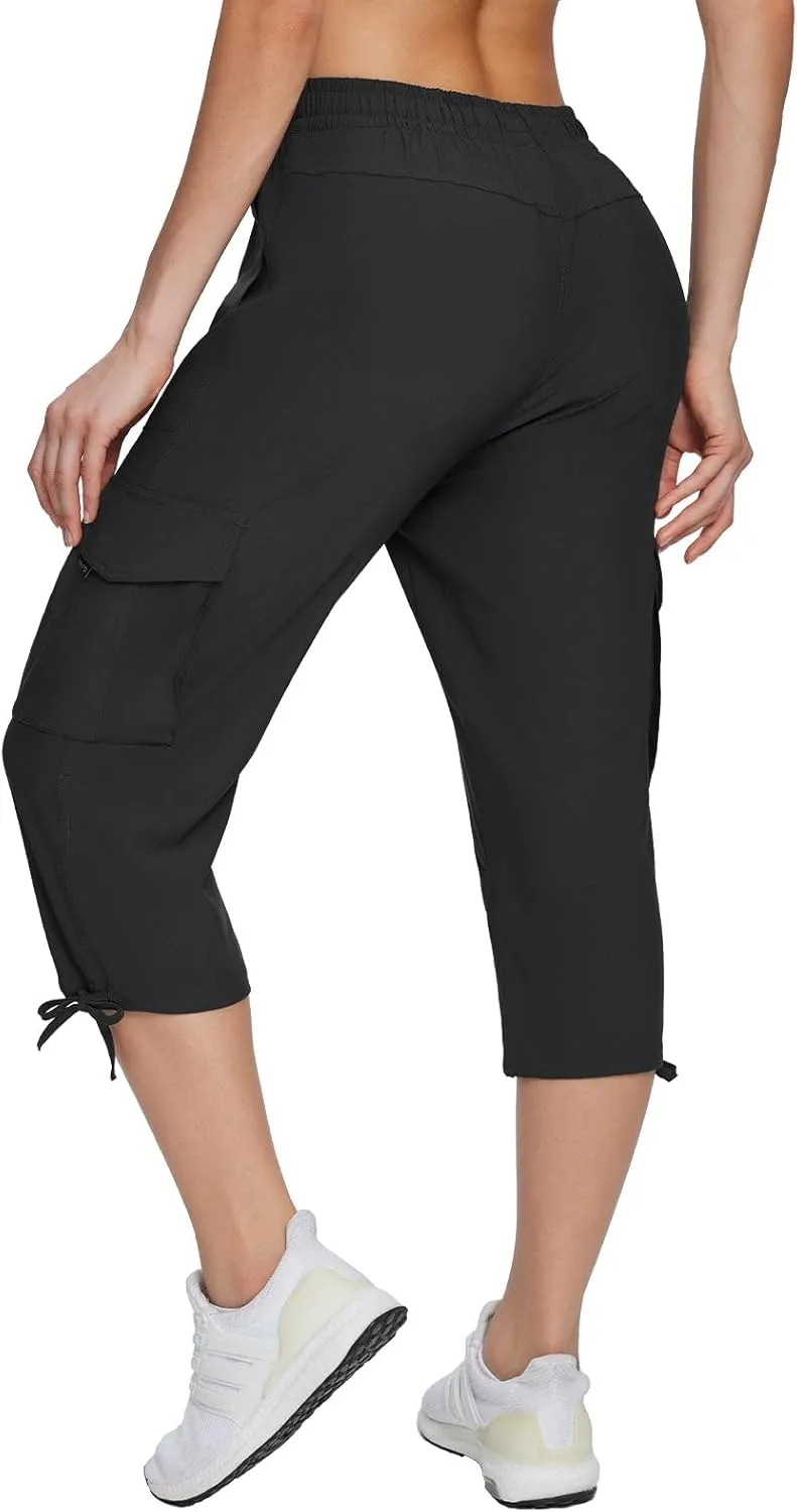 baleaf Women's 15" Cargo Capri Hiking Pants Quick Dry Lightweight Elastic Waist Outdoor Hiking Travel Casual with Pocket