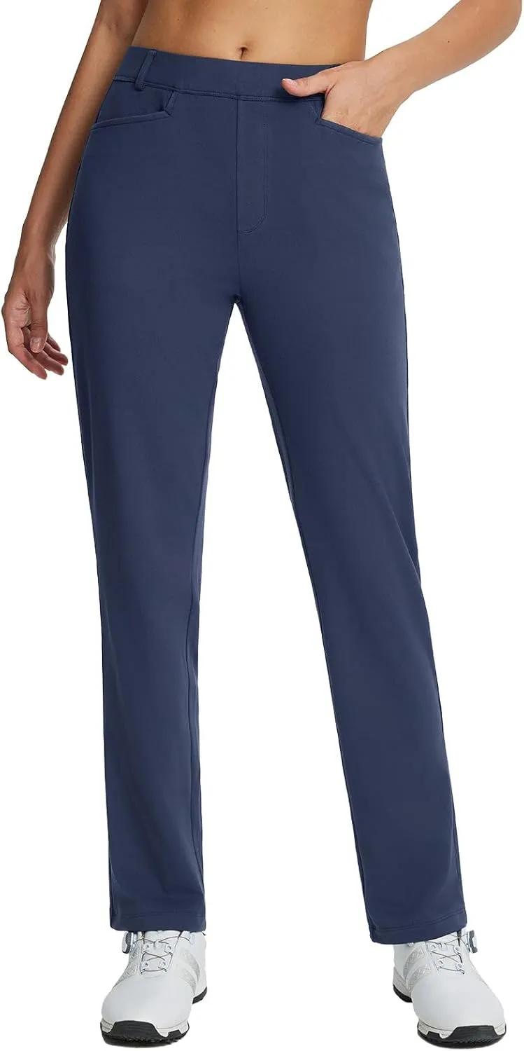 baleaf Women's Golf Pant Winter Fleece Lined Pants with Belt Loops Pockets Travel Work Casual